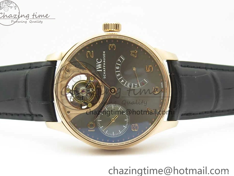 MIROTIME 0116 Portuguese Tourbillon IW5046 RG ZF Best Edition Gray Dial on Black Leather Strap SmoothTexture 7142